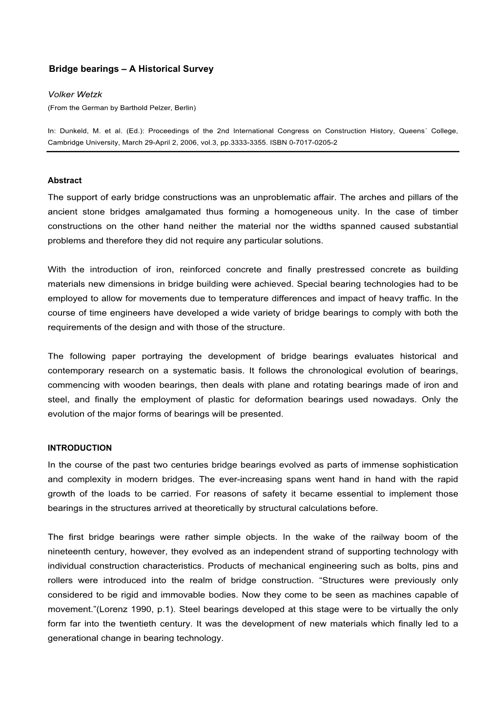 Bridge Bearings – a Historical Survey