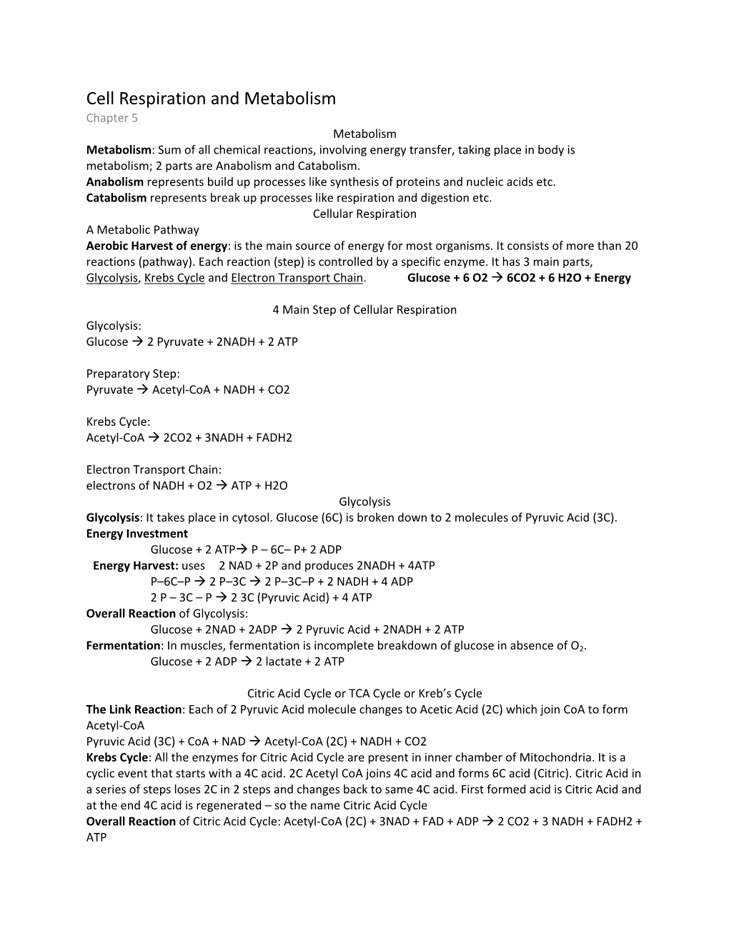 Cell Respiration and Metabolism