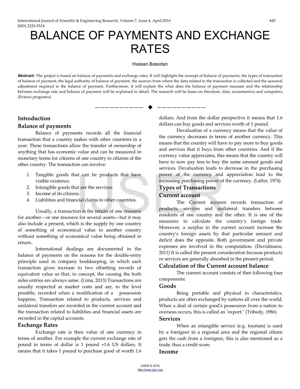 Balance of Payments and Exchange Rates