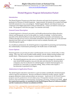 Dental Hygiene Program Information Packet