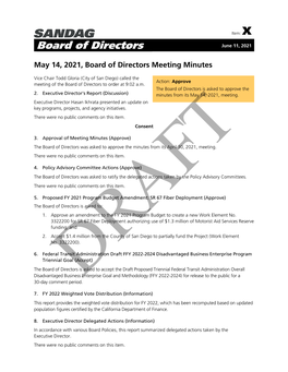 Board of Directors June 11, 2021
