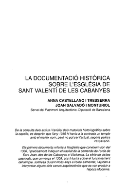 La Documentació Historica Sobre L'església De Sant Valent~De Les Cabanyes