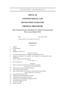 The Criminal Justice (Scotland) Act 2016 (Consequential Provisions) Order 2018