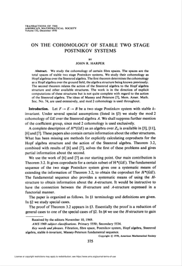 On the Cohomology of Stable Two Stage Postnikov Systems
