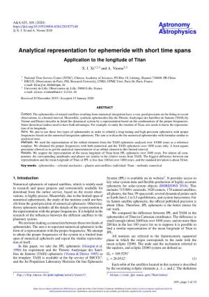 Analytical Representation for Ephemeride with Short Time Spans Application to the Longitude of Titan
