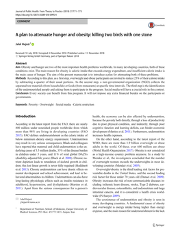 A Plan to Attenuate Hunger and Obesity: Killing Two Birds with One Stone