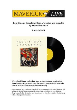 Paul Simon's Graceland: Days of Wonder and Miracles by Yunus