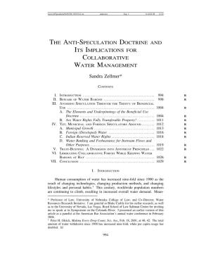The Anti-Speculation Doctrine and Its Implications for Collaborative Water Management