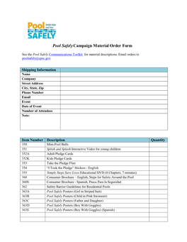 Pool Safel Y Campaign Material Order Form