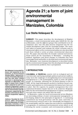 A Form of Joint Environmental Management in Manizales, Colombia