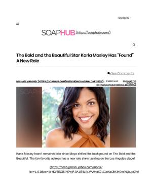 The Bold and the Beautiful Star Karla Mosley Has "Found" A