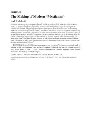 The Making of Modern “Mysticism”