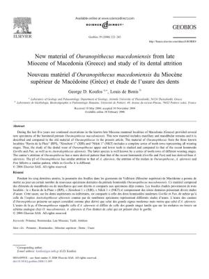 New Material of Ouranopithecus Macedoniensis from Late Miocene