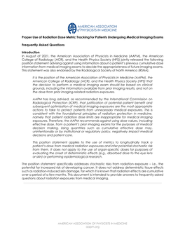 Proper Use of Radiation Dose Metric Tracking for Patients Undergoing Medical Imaging Exams