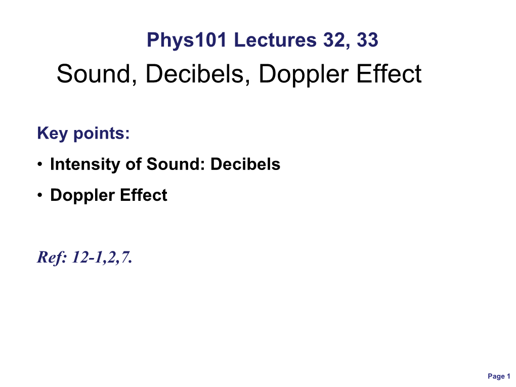 Sound, Decibels, Doppler Effect