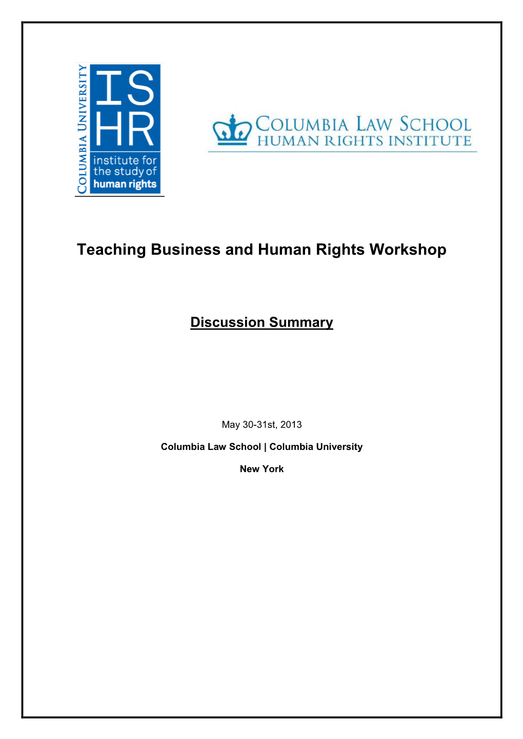 Teaching Business and Human Rights Workshop
