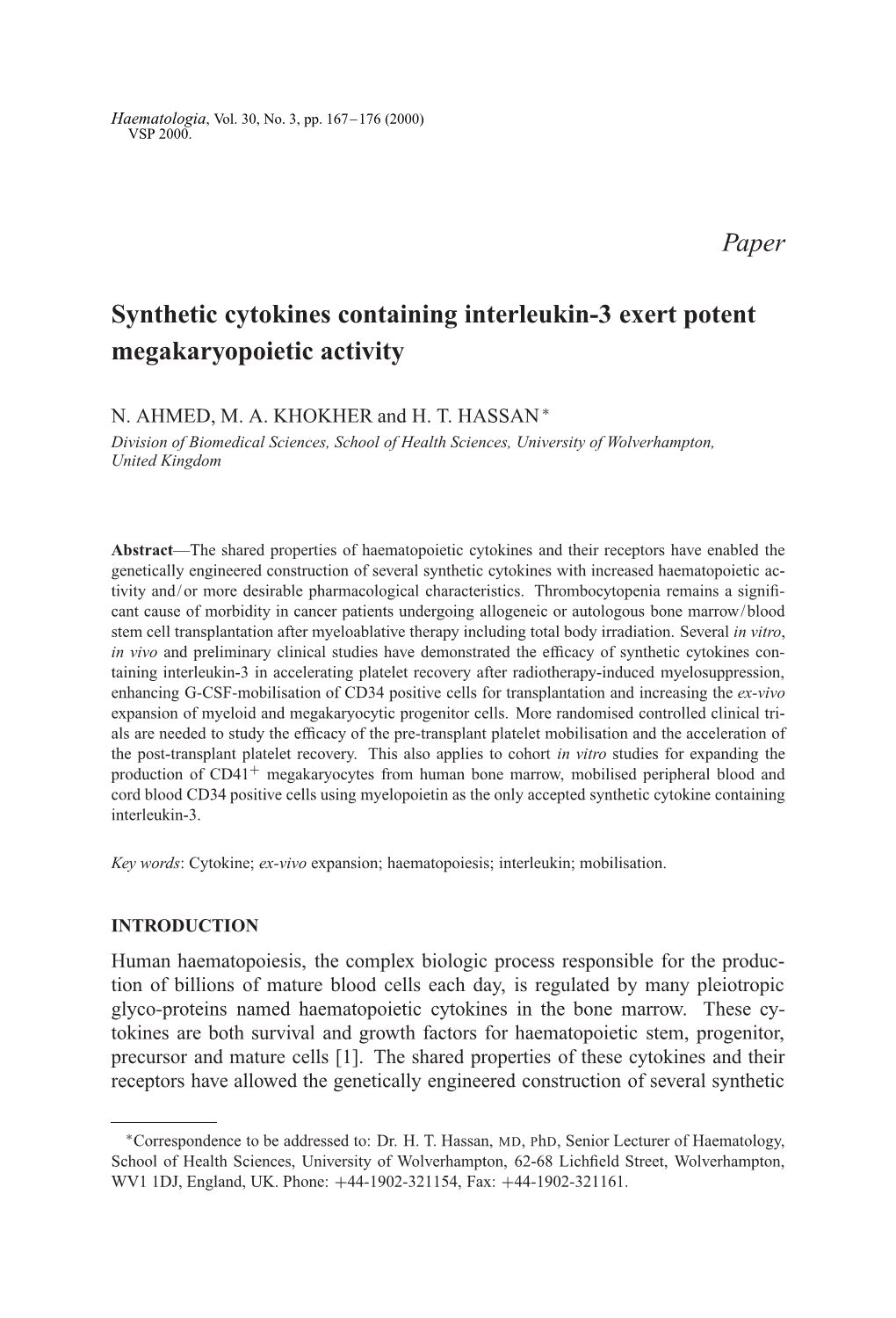 Paper Synthetic Cytokines Containing Interleukin-3 Exert Potent