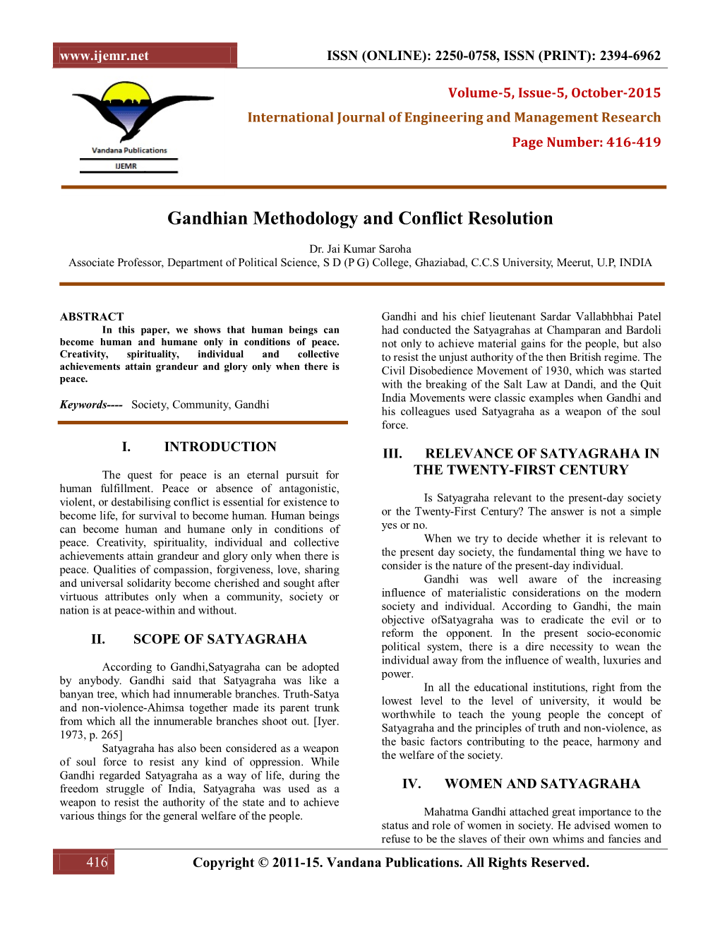 Gandhian Methodology and Conflict Resolution