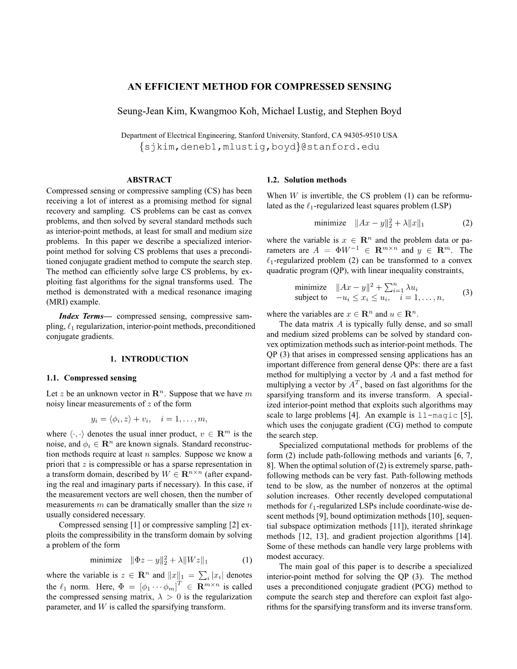 AN EFFICIENT METHOD for COMPRESSED SENSING Seung