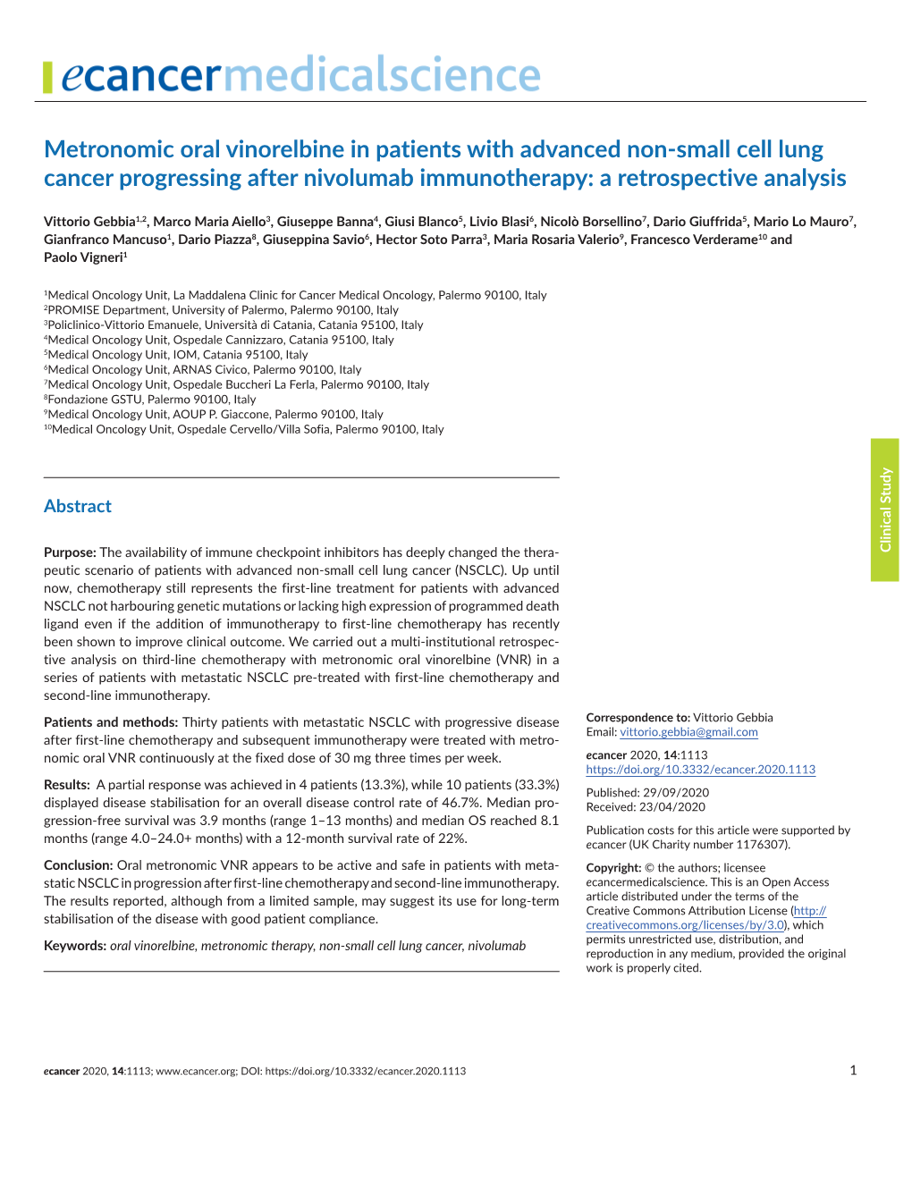 Metronomic Oral Vinorelbine in Patients with Advanced Non-Small Cell Lung Cancer Progressing After Nivolumab Immunotherapy: a Retrospective Analysis