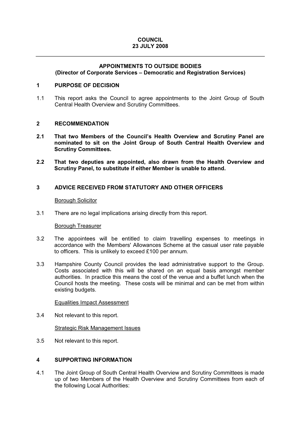 Council 23 July 2008 Appointments to Outside