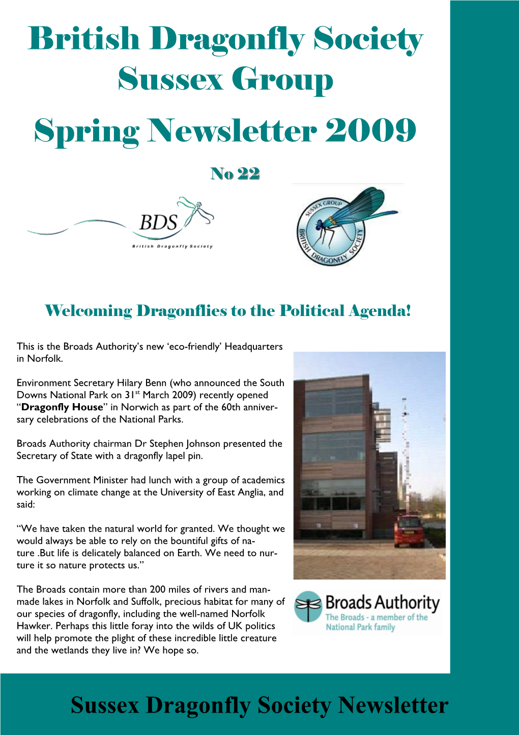 British Dragonfly Society Sussex Group Spring Newsletter 2009