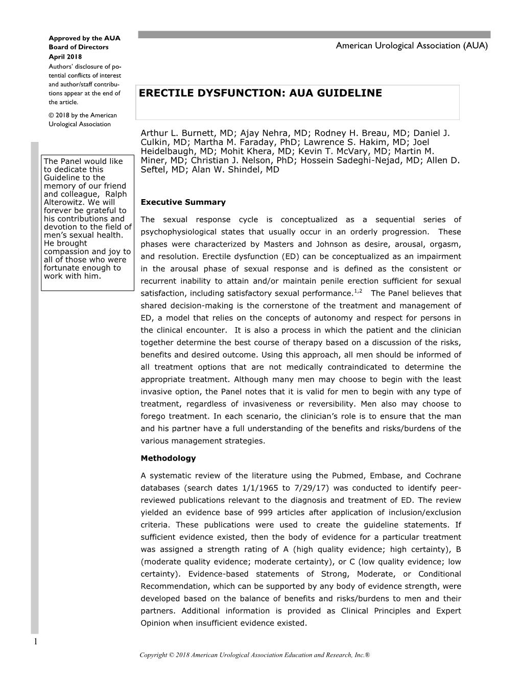 ERECTILE DYSFUNCTION: AUA GUIDELINE the Article