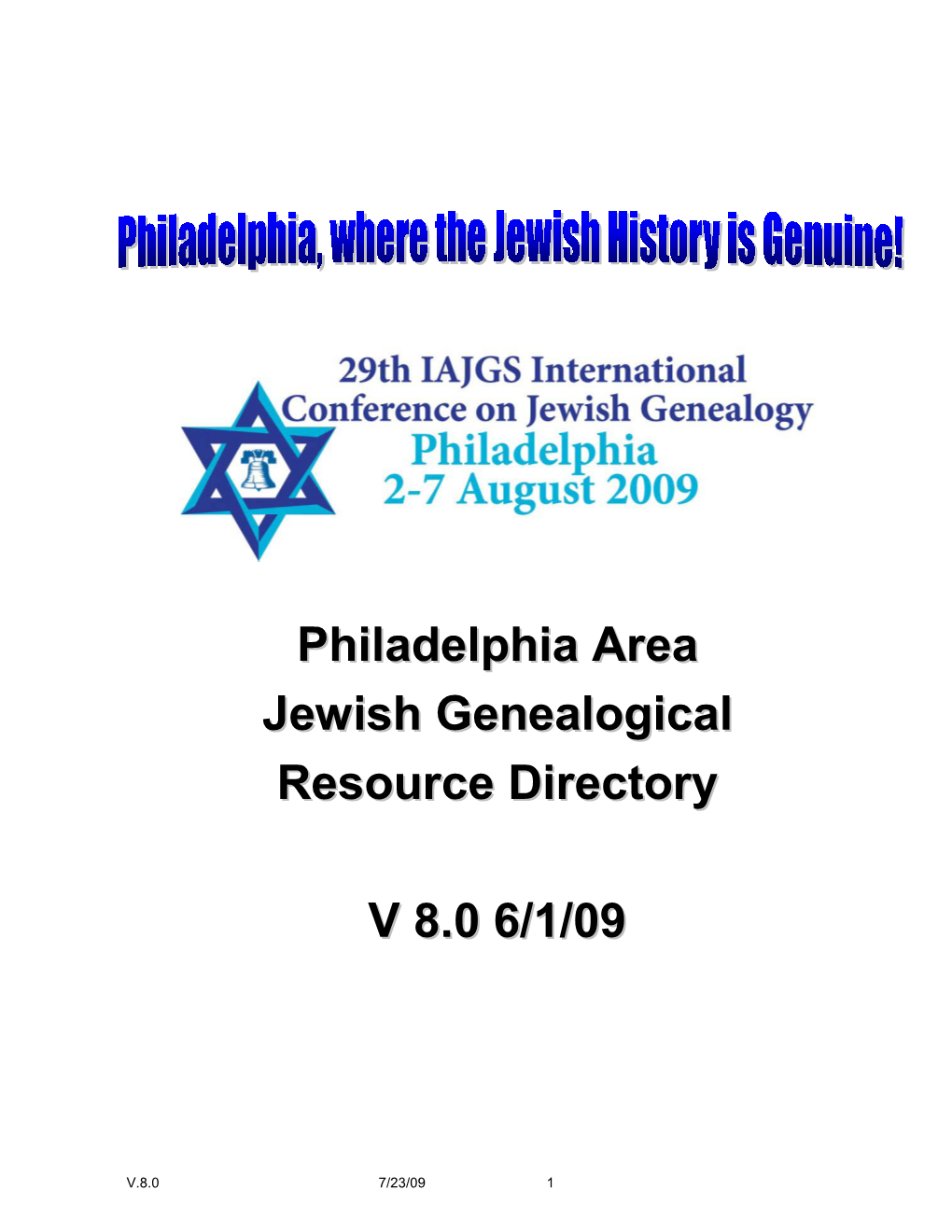 Philadelphia Area Jewish Genealogical Resource Directory