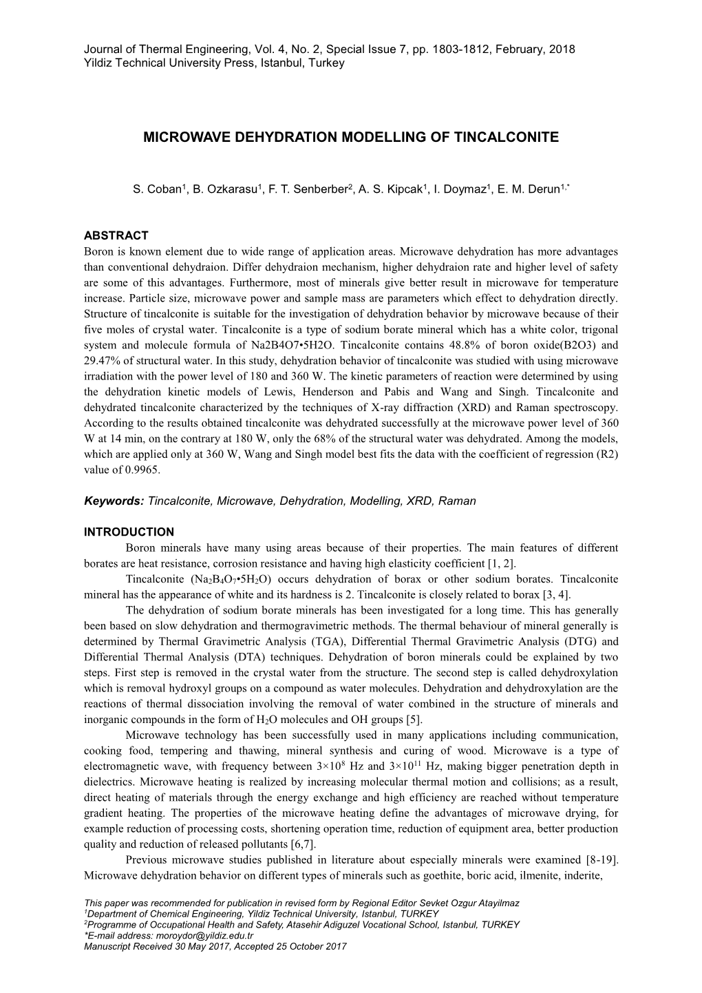 Microwave Dehydration Modelling of Tincalconite