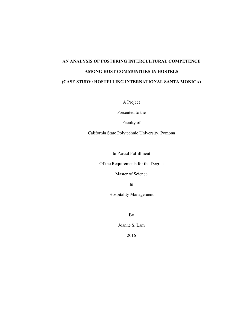 An Analysis of Fostering Intercultural Competence Among Host Communities in Hostels (Case Study: Hi Santa Monica)