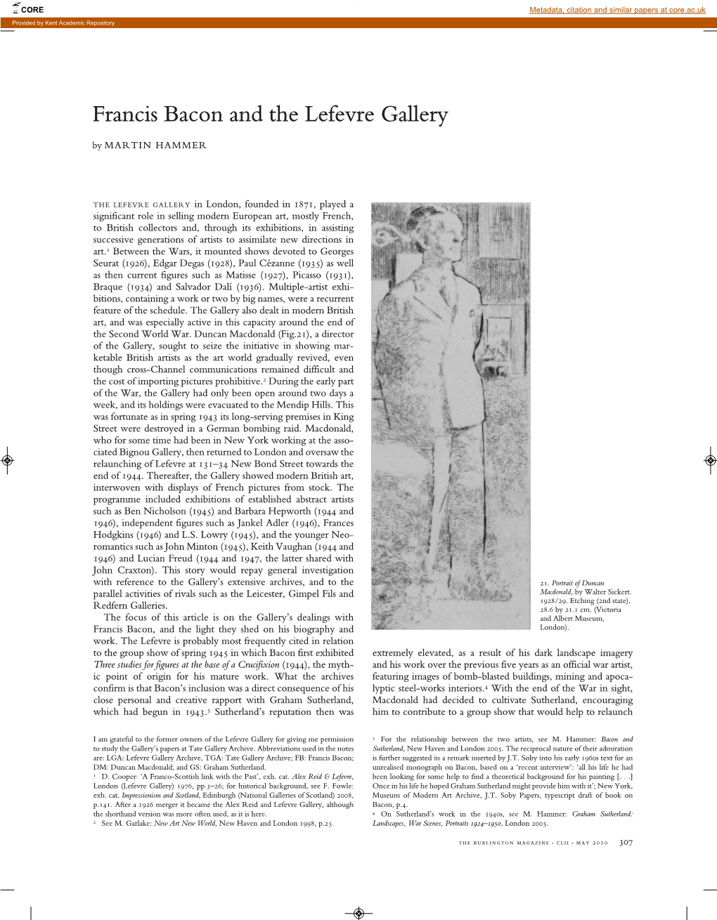 Francis Bacon and the Lefevre Gallery