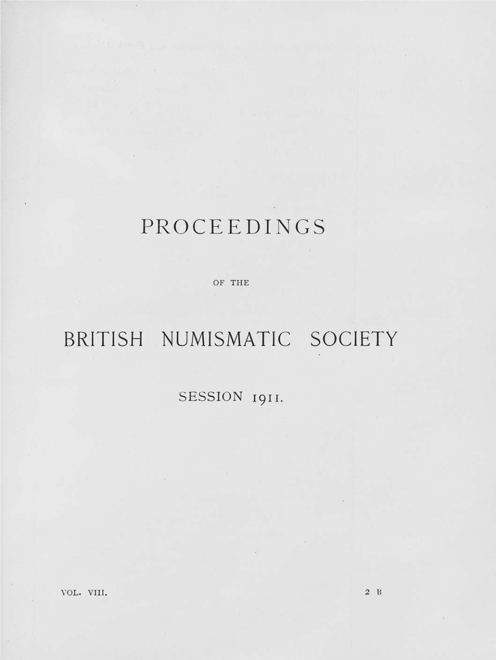 Proceedings British Numismatic Society