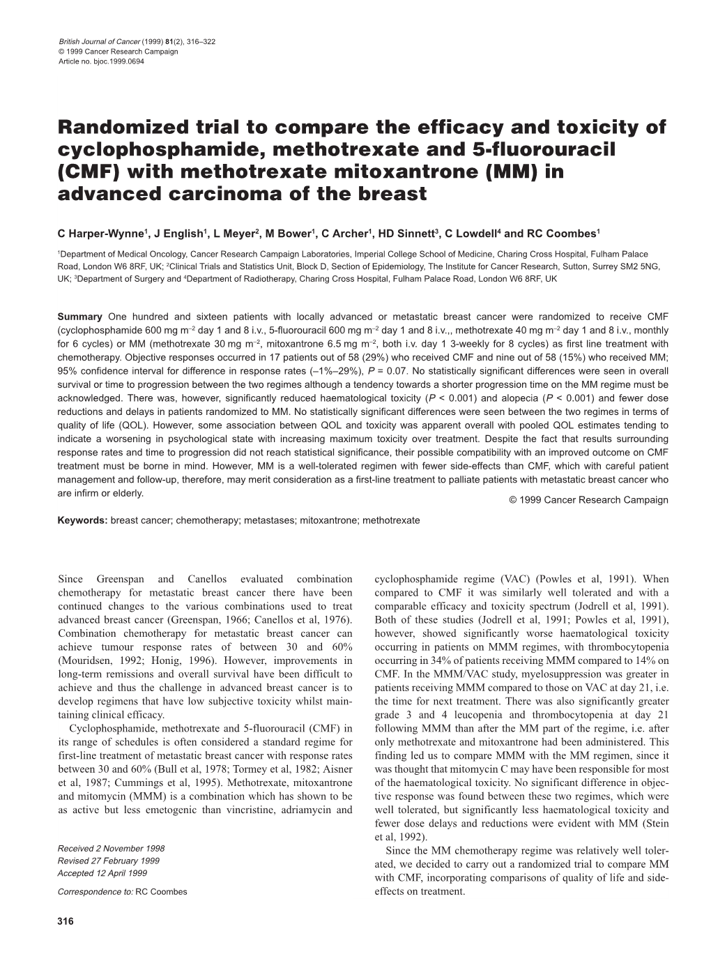 Randomized Trial to Compare the Efficacy and Toxicity Of