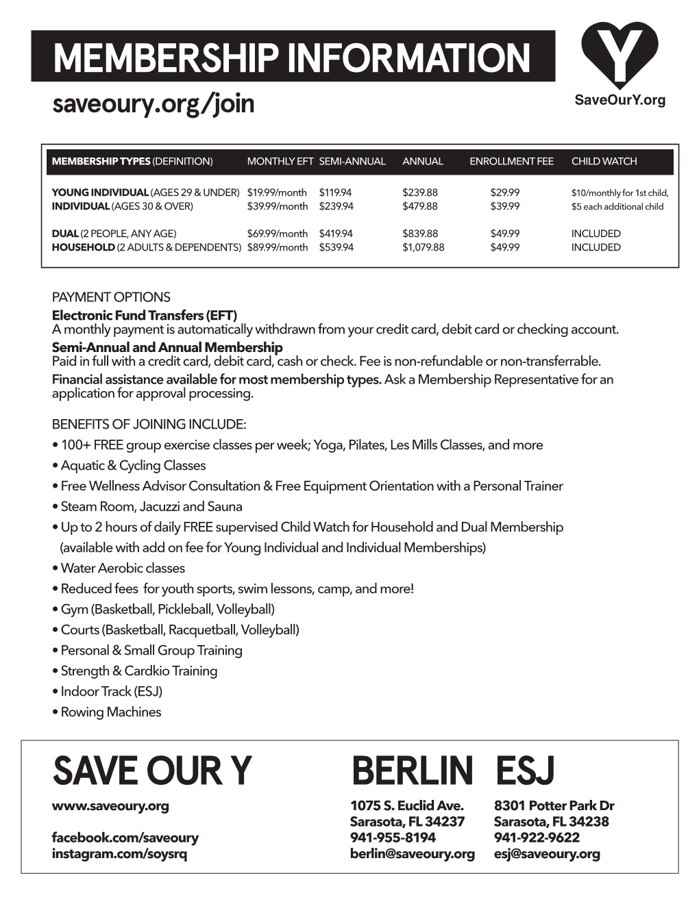Membership Information Save Our Y Berlin
