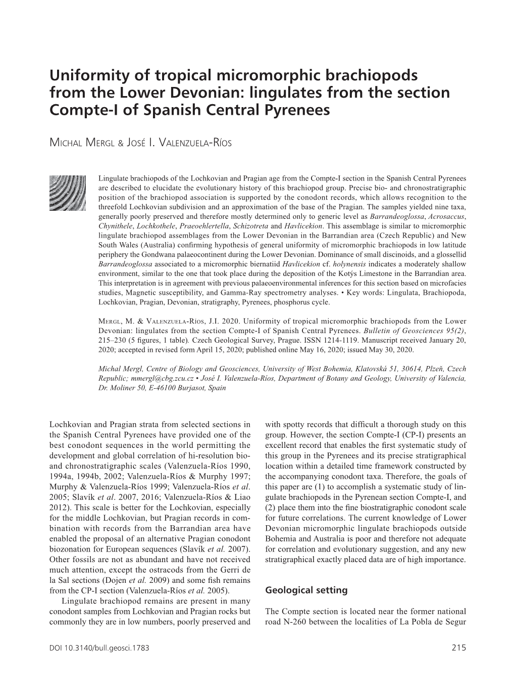 Uniformity of Tropical Micromorphic Brachiopods from the Lower Devonian: Lingulates from the Section Compte-I of Spanish Central Pyrenees