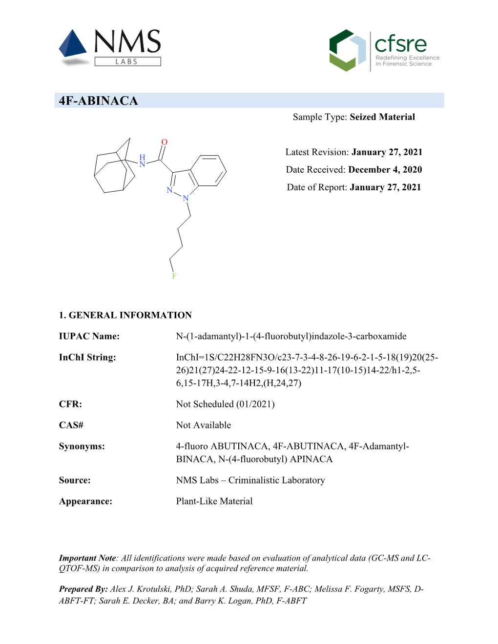 4F-ABINACA Sample Type: Seized Material