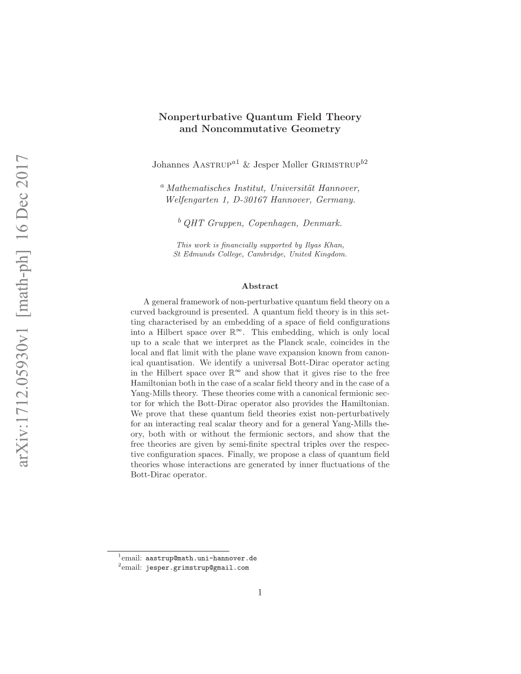 Nonperturbative Quantum Field Theory and Noncommutative