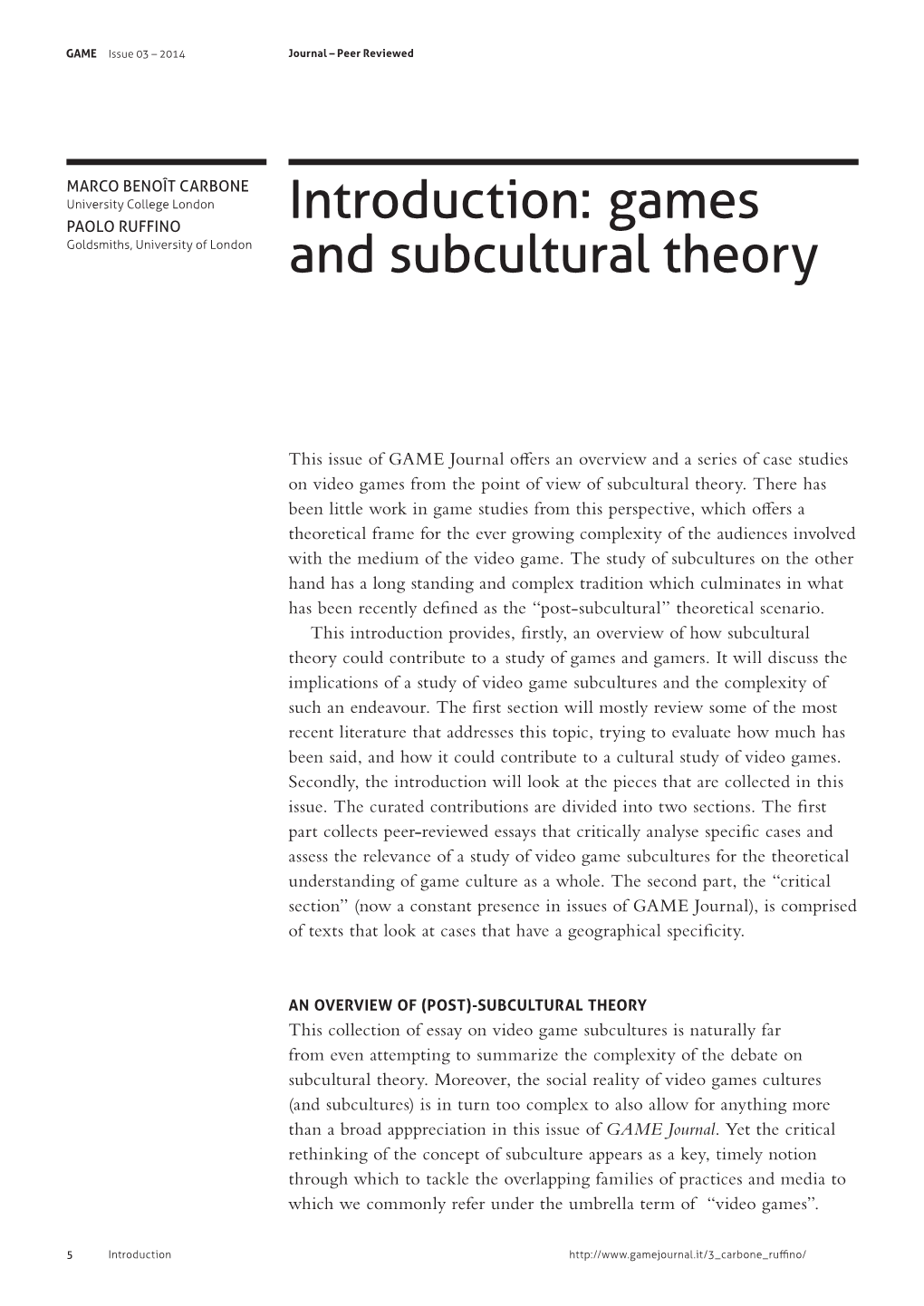 Games and Subcultural Theory