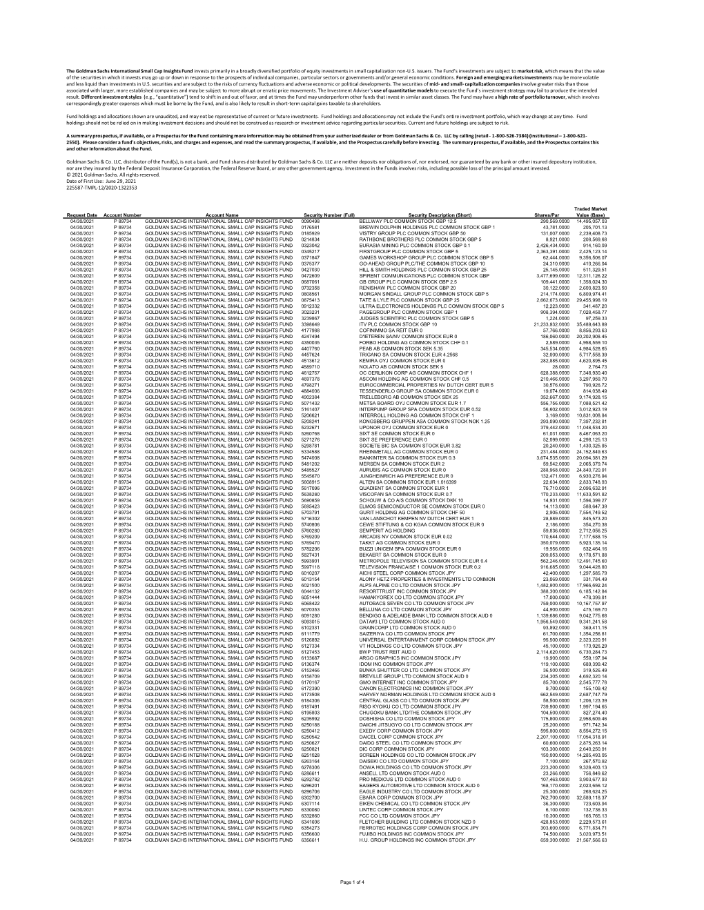 The Goldman Sachs International Small Cap Insights Fund Invests Primarily in a Broadly Diversified Portfolio of Equity Investments in Small Capitalization Non-U.S