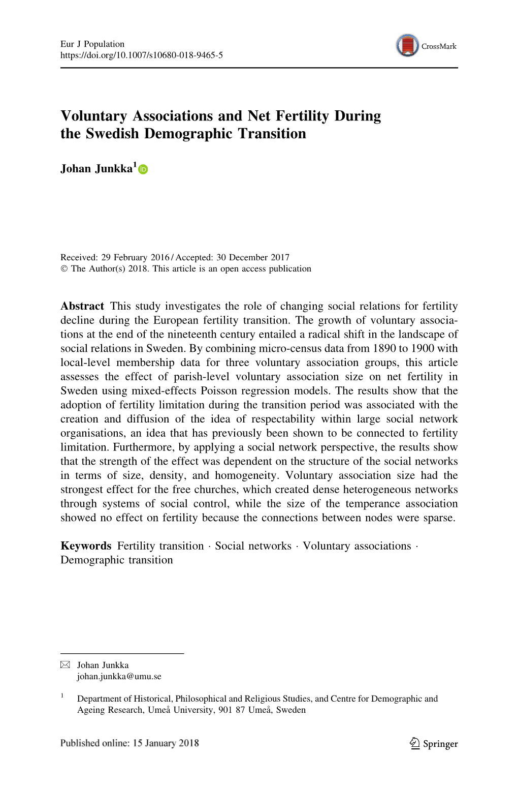 Voluntary Associations and Net Fertility During the Swedish Demographic Transition