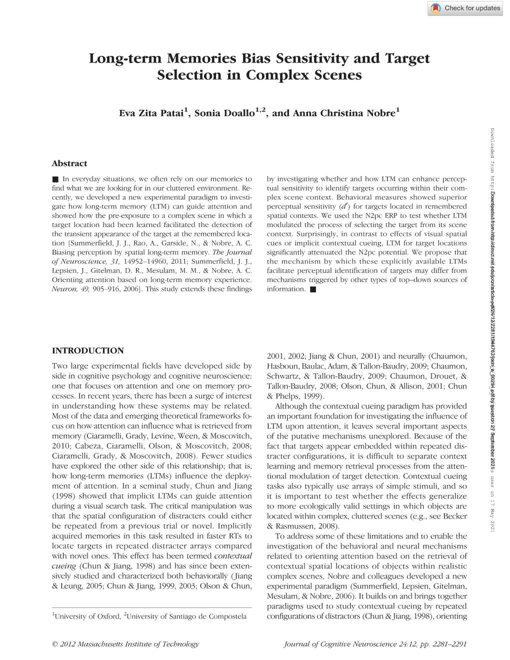 Long-Term Memories Bias Sensitivity and Target Selection in Complex Scenes