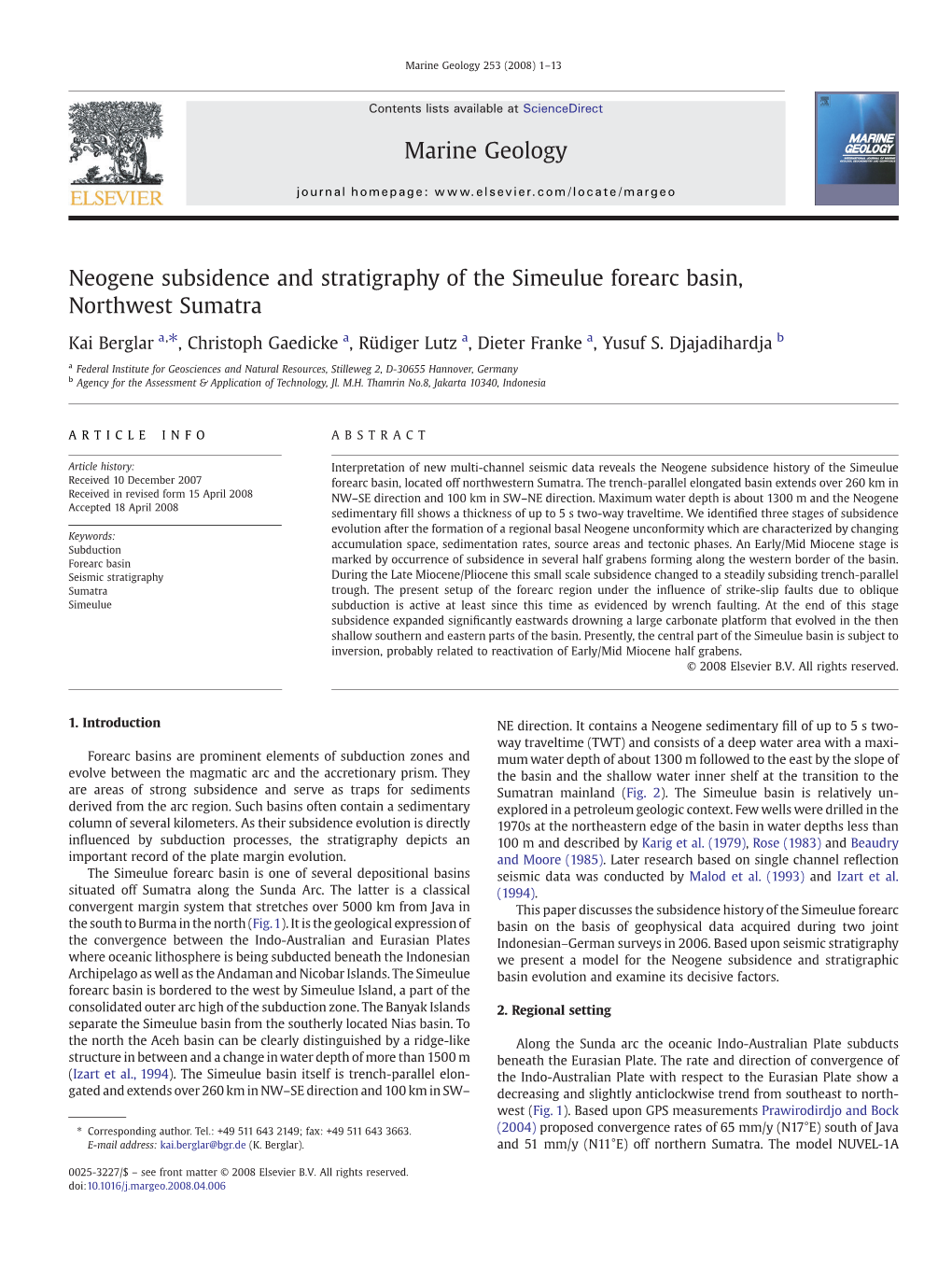 Neogene Subsidence and Stratigraphy of the Simeulue Forearc Basin, Northwest Sumatra