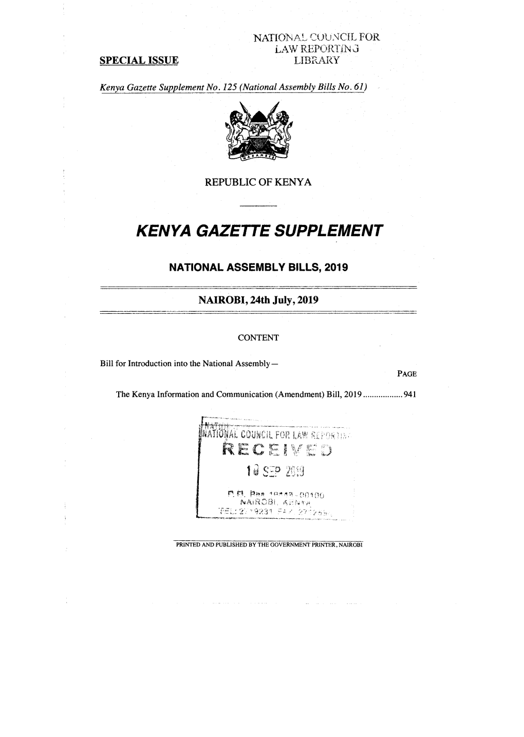 The Kenya Information and Communication (Amendment) Bill, 2019 �941