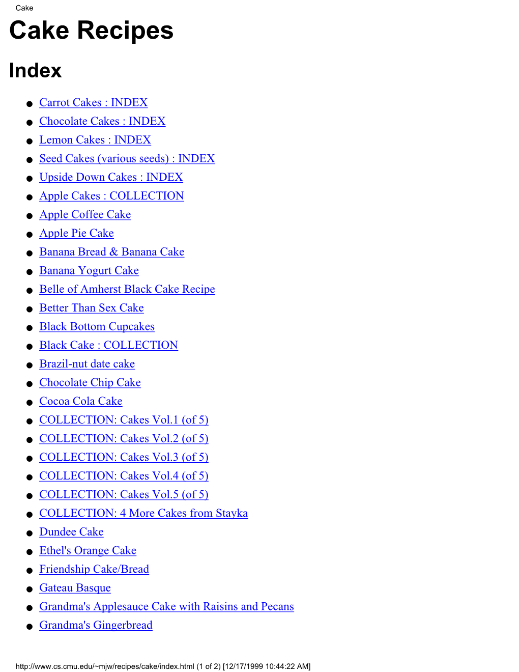 Cake Recipes Index