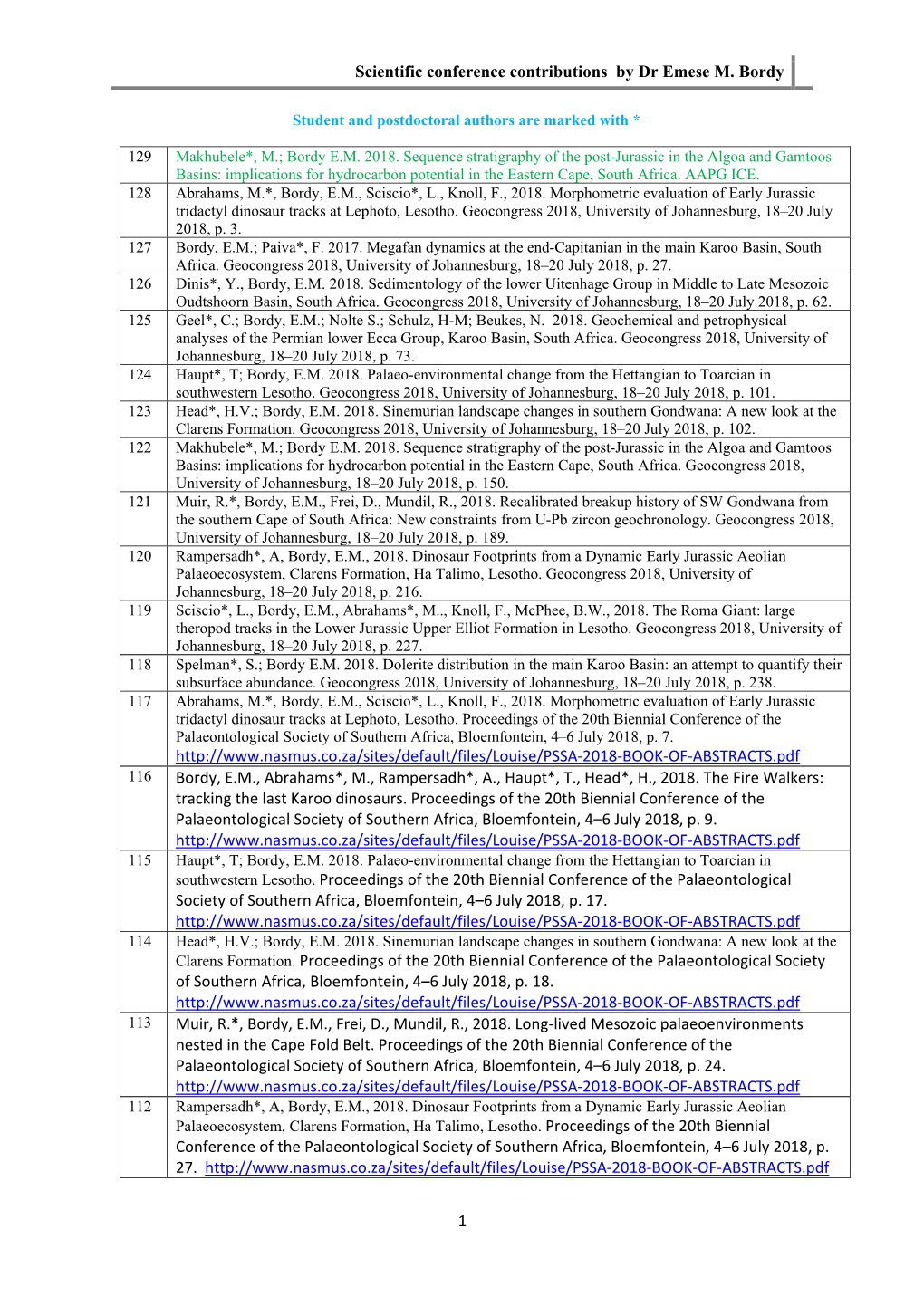 Scientific Conference Contributions by Dr Emese M. Bordy