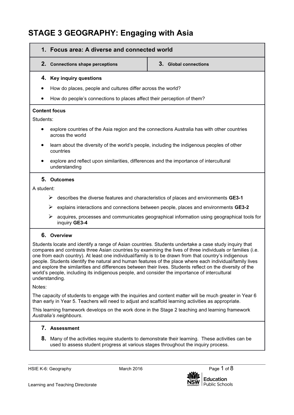 STAGE 3 GEOGRAPHY: Engaging with Asia