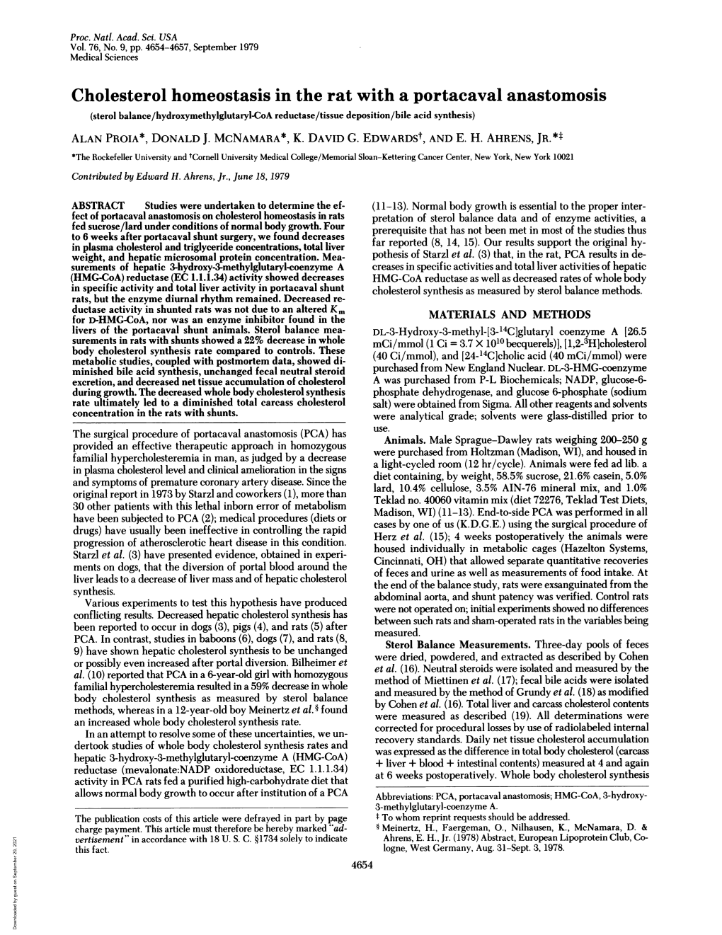 Cholesterol Homeostasis in the Rat with a Portacaval Anastomosis