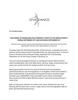 Divas to the Dance Floor Press Release FINAL
