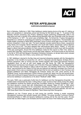 PETER APFELBAUM Multi-Instrumentalist/Composer