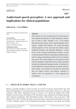 Audiovisual Speech Perception: a New Approach and Implications for Clinical Populations